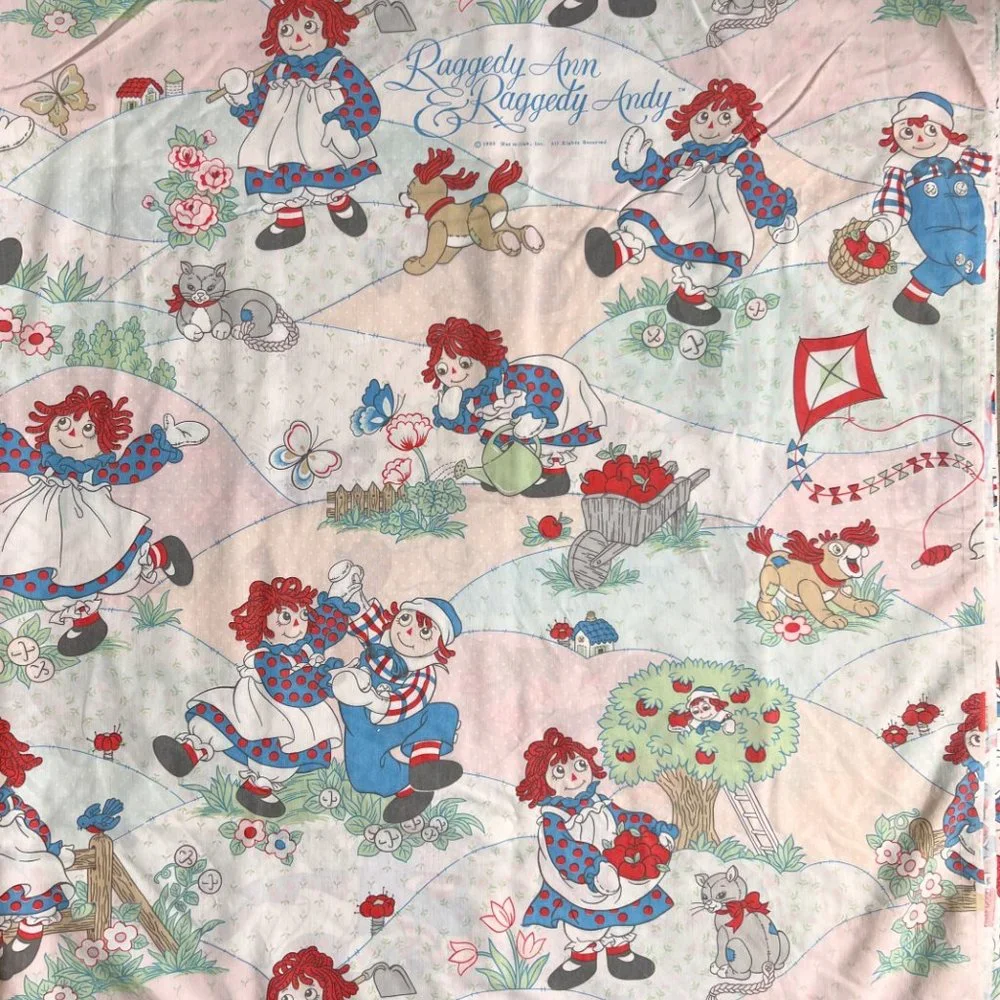 Vintage Raggedy Ann and Andy Twin Flat‎ and Fitted Sheet Set, 1989, springs